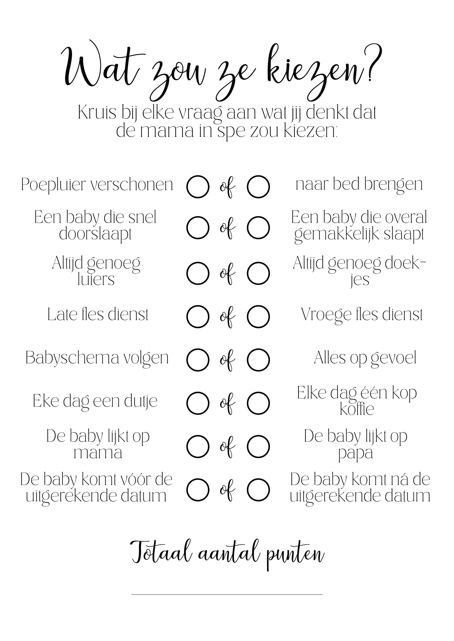 Spelkaarten 'Wat zou ze kiezen"? – Babyshower