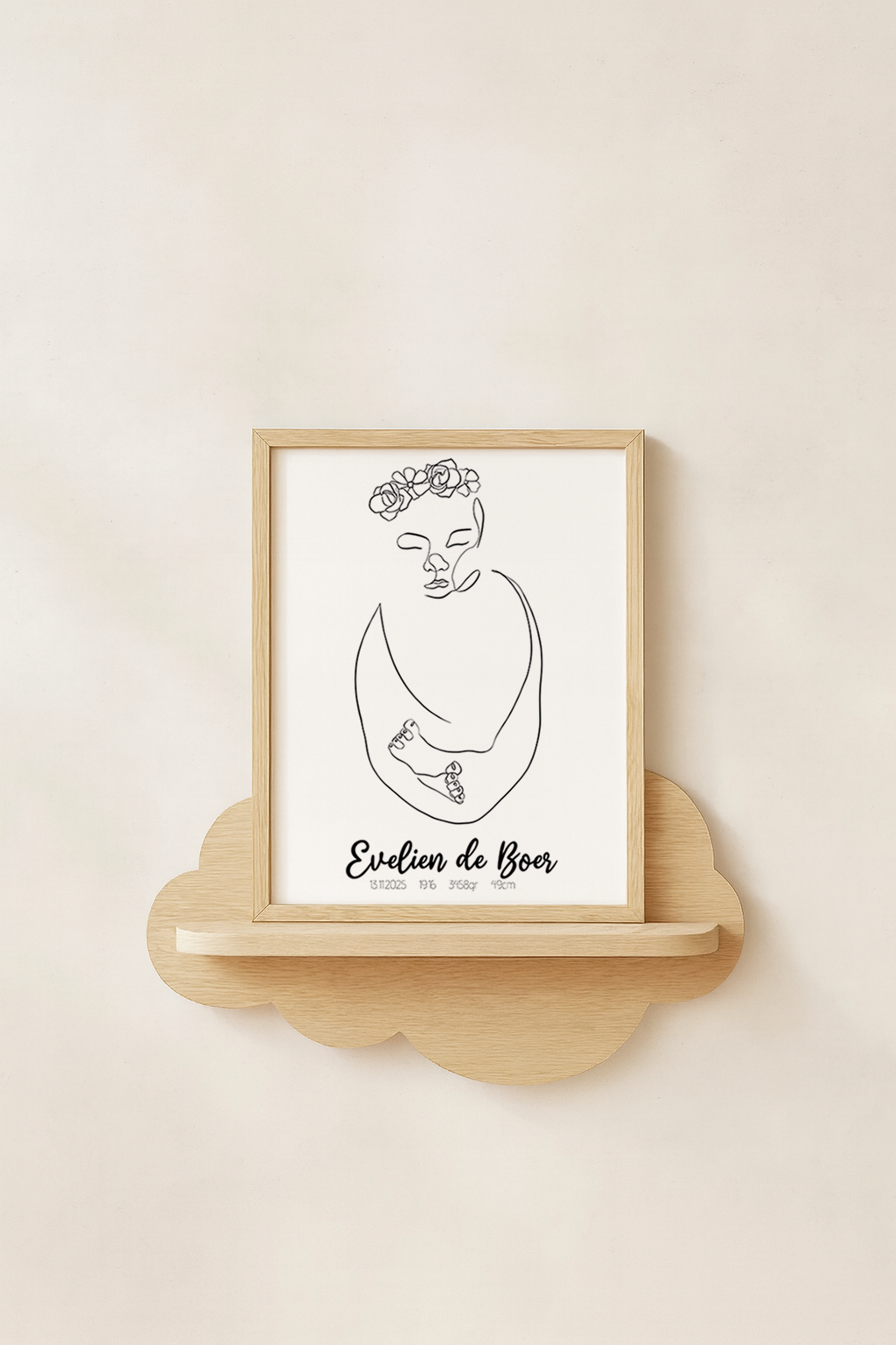 Geboorte Lijntekening met Bloemen Poster