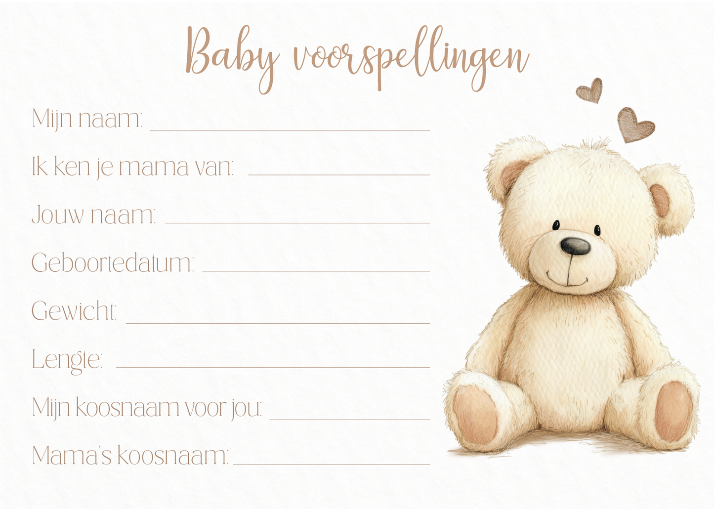 Voorspelkaarten Beer - Babyshower