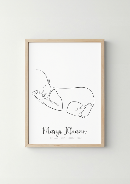 Geboorte Lijntekening Dromerige Baby