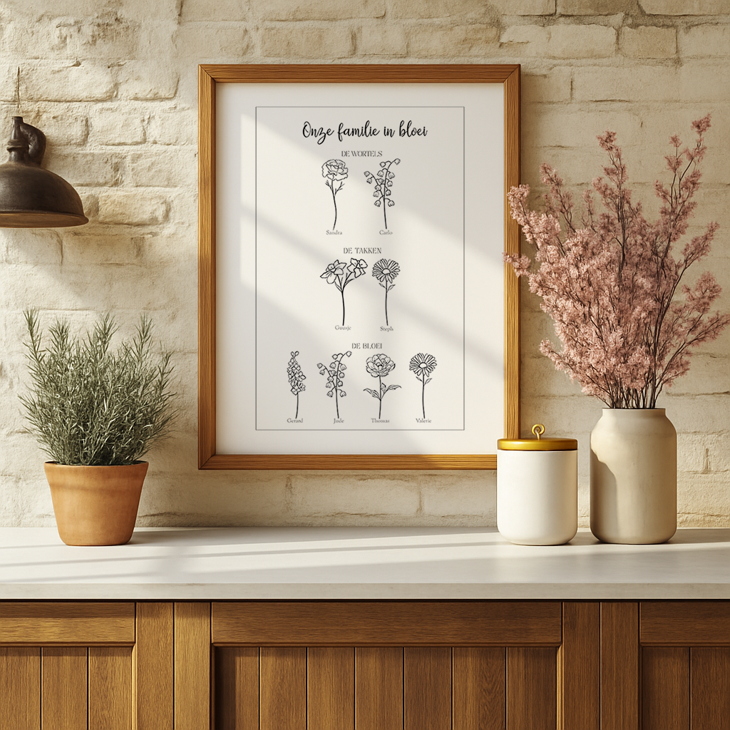 Boomstam Geboortebloem Familie Poster