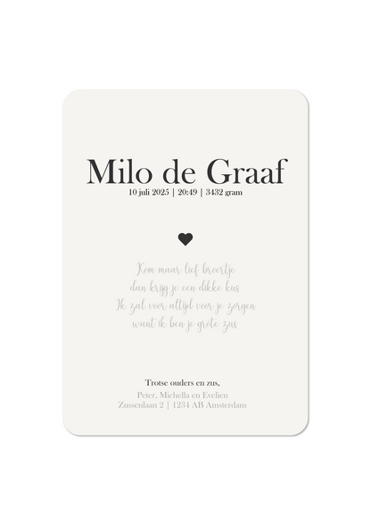 Kusje Zusje - Geboortekaartje