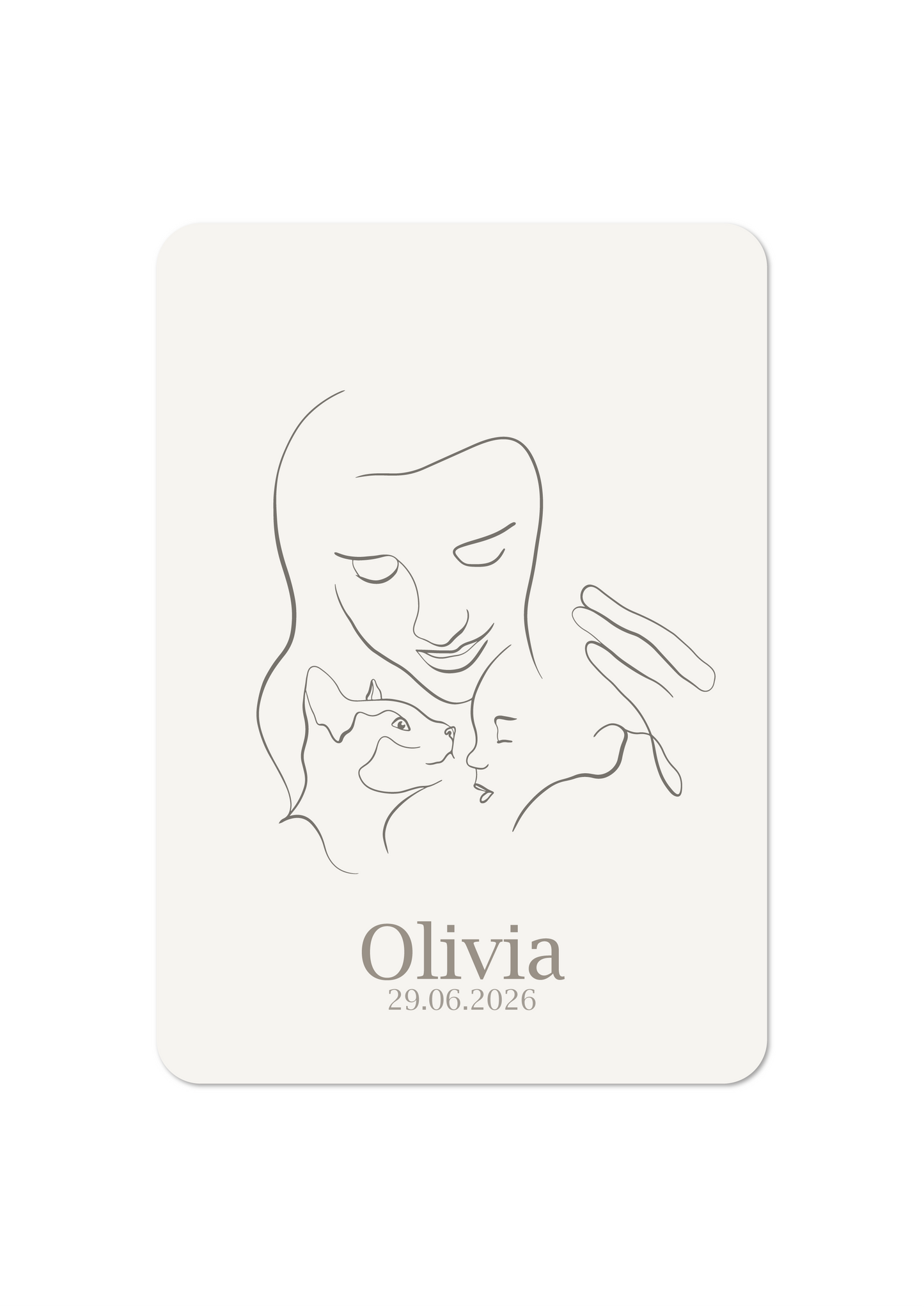 Baby met moeder en kat - Geboortekaartje