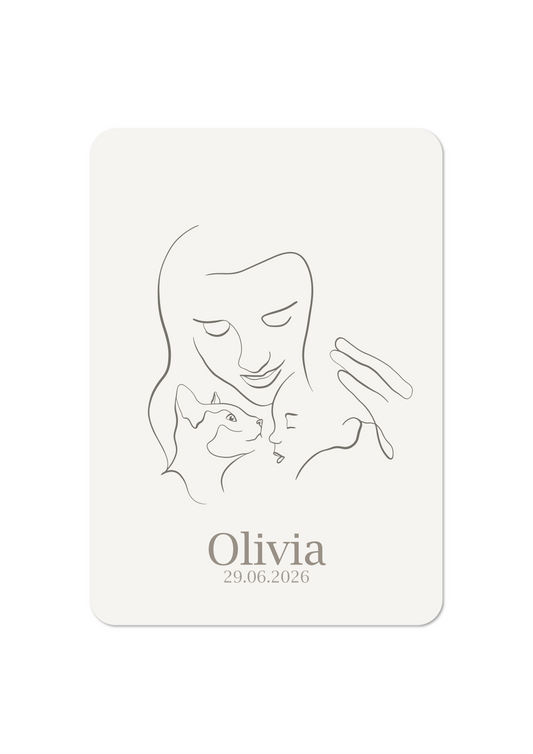 Baby met moeder en kat - Geboortekaartje