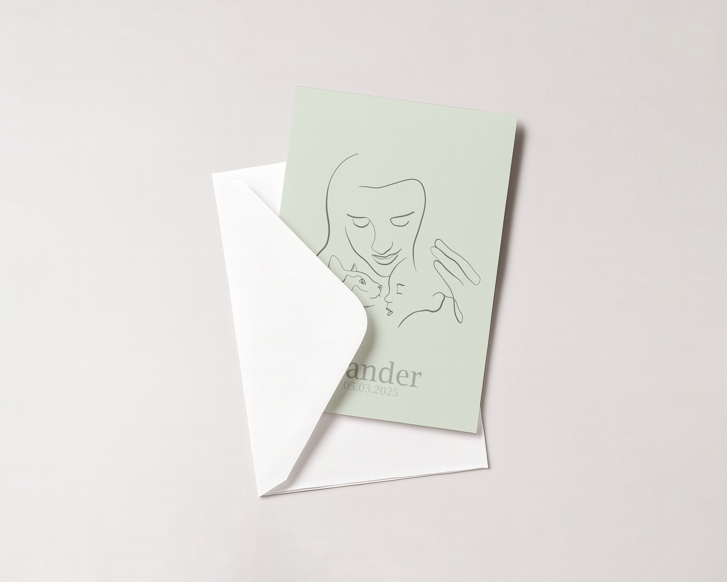 Baby met moeder en kat - Geboortekaartje