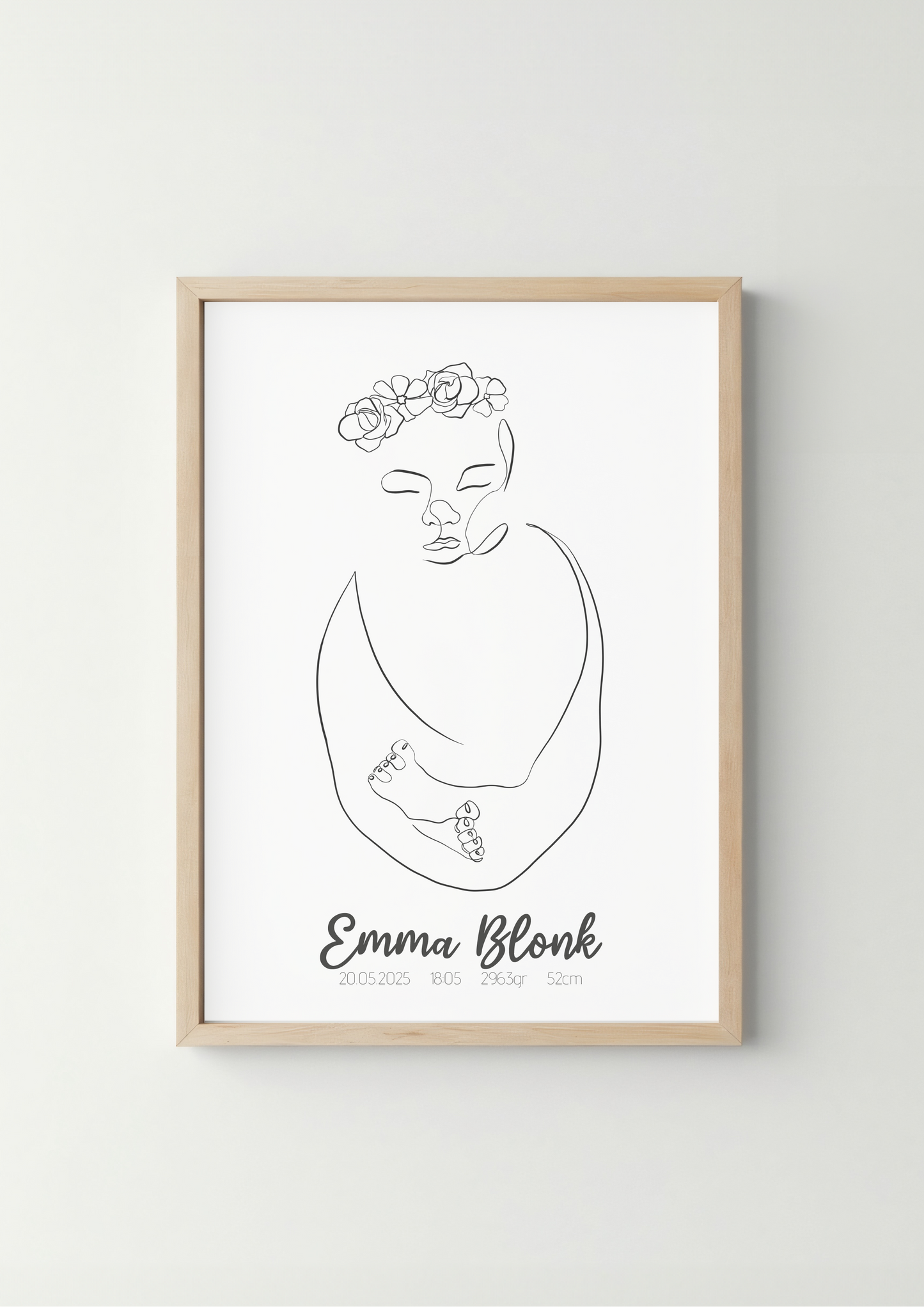 Geboorte Lijntekening met Bloemen Poster