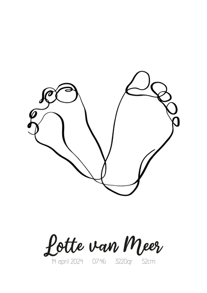 Lijntekening Baby Voetjes Poster