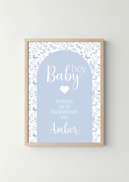 Welkomsposter blauw/roze- Babyshower