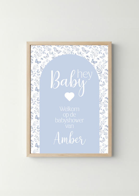 Welkomsposter blauw/roze- Babyshower