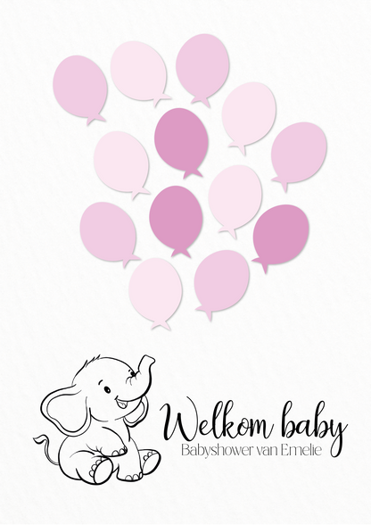 Gastenboek Olifant Blauw/Roze - Babyshower