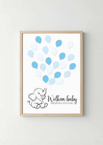 Gastenboek Olifant Blauw/Roze - Babyshower