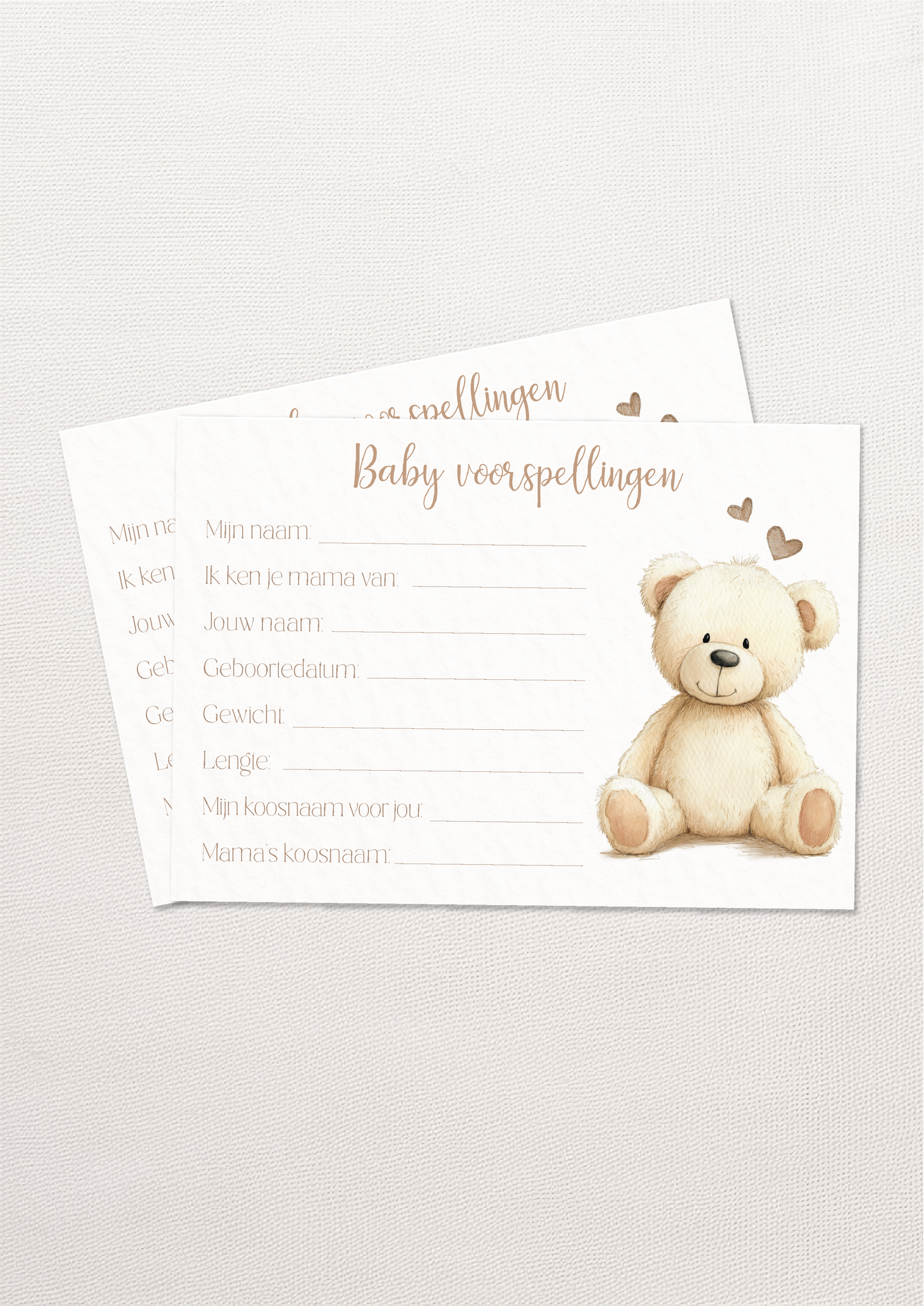Voorspelkaarten Beer - Babyshower