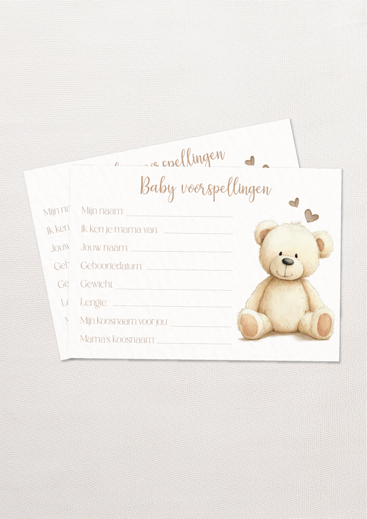 Voorspelkaarten Beer - Babyshower