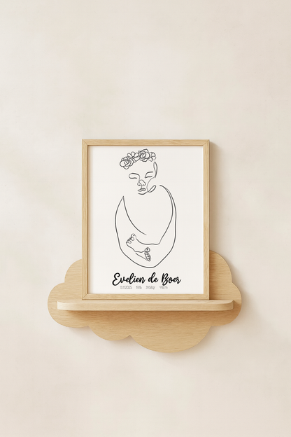 Geboorte Lijntekening met Bloemen Poster