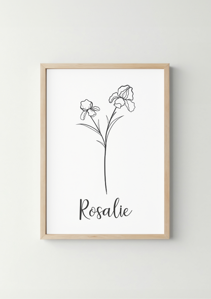 Geboortebloem met Naam Poster