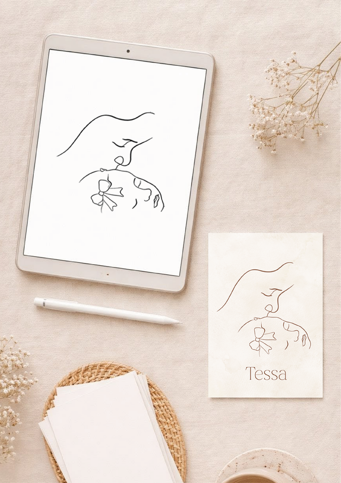 Van idee naar lijntekening - geboortekaartje op maat