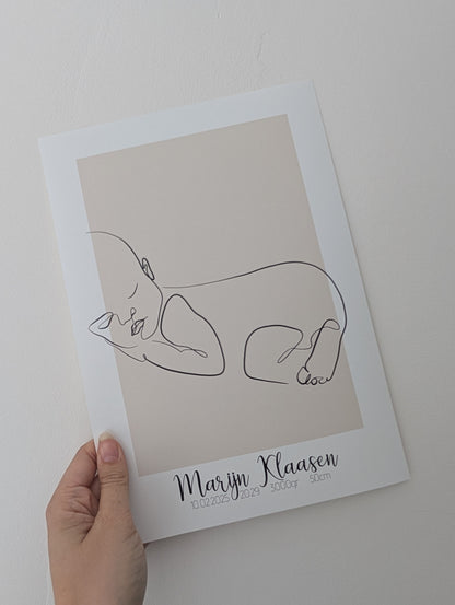 Geboorte Lijntekening Dromerige Baby