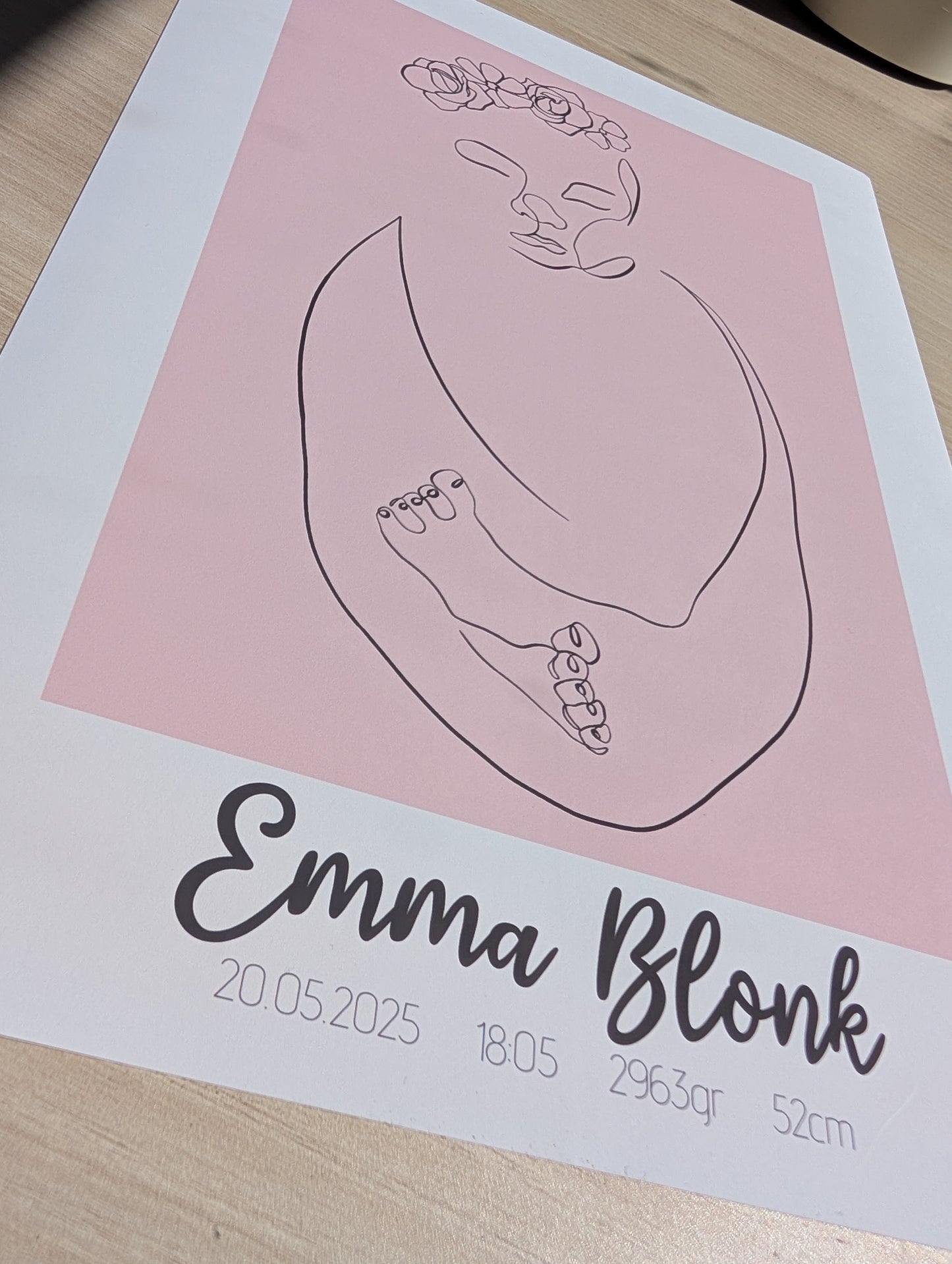 Geboorte Lijntekening met Bloemen Poster