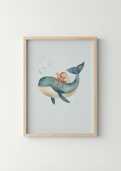 Walvis met octopus-vriendje - Zeedieren Poster