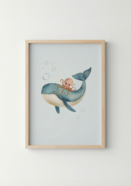 Walvis met octopus-vriendje - Zeedieren Poster
